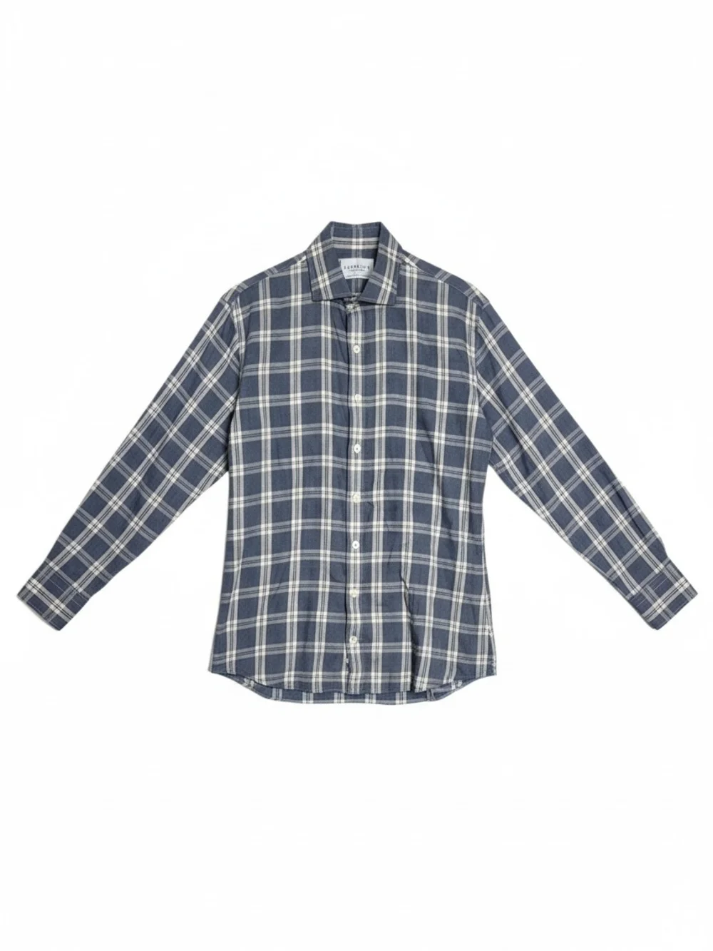 Ledbury Osmond Blue Plaid Button Down Shirt Spread Collar Cotton 15.5 Medium - Picture 2 of 10